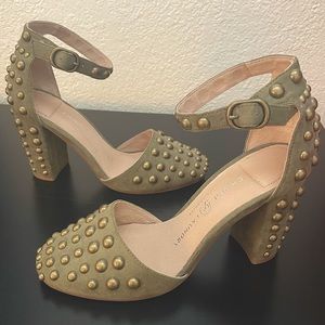 Chinese Laundry Olive Green Studded Block Heels